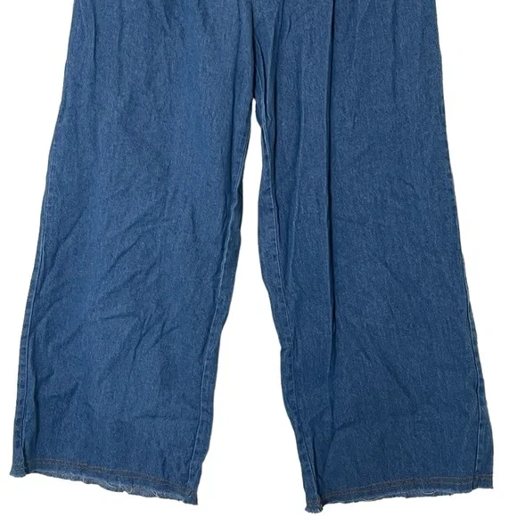 4SI3NNA | High rise cotton wide leg cropped chambray pants size medium - Picture 4 of 14